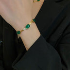 Oval Green Crystal Pendant Necklace Set With BraceletGHNJBNKJHNSDKFJFGHHHHHG
