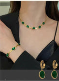 Oval Green Crystal Pendant Necklace Set With BraceletGHNJBNKJHNSDKFJFGHHHHHG
