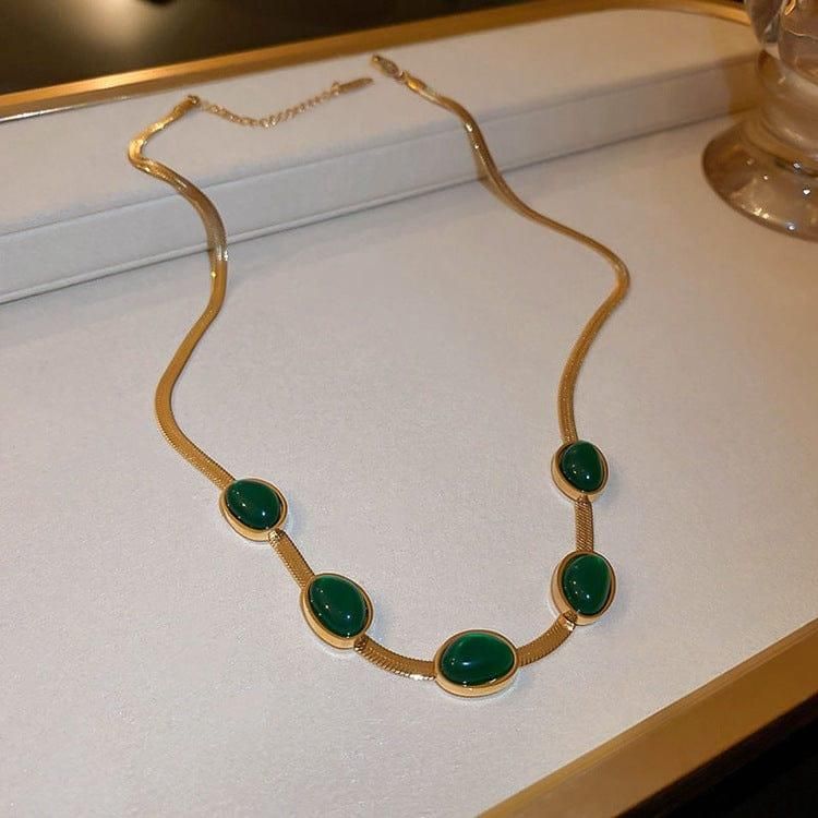Oval Green Crystal Pendant Necklace Set With BraceletGHNJBNKJHNSDKFJFGHHHHHG